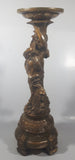 Vintage Ornate Cherub 14 1/2" Tall Gold Toned Aged Paint Carved Wood Pedestal Candle or Plant Holder Stand