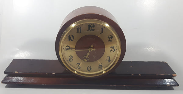 Vintage Vesna Soviet Union USSR Russian 15 3/4" Wide Wood Cased Key Wind Mantle Clock Needs Repair