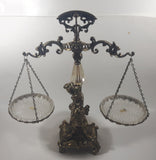 Vintage Bleikristall Ornate Cherub Themed 17 1/4" Tall Brass and 24% Leaded Crystal Glass Tray Scales of Justice Balance Scale