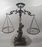 Vintage Bleikristall Ornate Cherub Themed 17 1/4" Tall Brass and 24% Leaded Crystal Glass Tray Scales of Justice Balance Scale