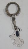 White Sitting Dog Small Enamel Metal 1" x 1" Key Chain