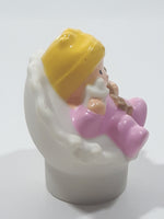2009 Mattel Fisher Price Little People Blonde Baby Girl in Pink with Brown Teddy Bear 2 3/8" Tall Toy Figure