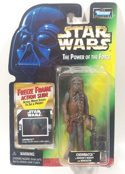 1998 Hasbro Kenner Star Wars The Power Of The Force Chewbacca as Boushh's Bounty 4 1/4" Tall Toy Action Figure with Bowcaster and Freeze Frame Action Slide Photo New in Package