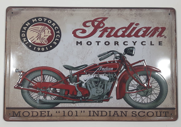 Indian Motorcycle Model "101" Indian Scout Vintage Style 7 3/4" x 11 3/4" Embossed Tin Metal Sign