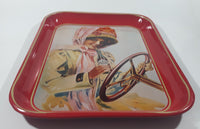 Vintage 1972 Coca-Cola Girl in Duster 1909 Pinup Girl Red Metal Beverage Serving Tray