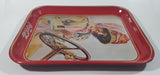 Vintage 1972 Coca-Cola Girl in Duster 1909 Pinup Girl Red Metal Beverage Serving Tray