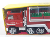 Vintage Buddy L Coca Cola "Coke is it!" Mack Semi Truck and Trailer with Bottles and Vending Machine Red 14" Long Pressed Steel Die Cast Toy Car Vehicle New in Box