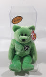 1999 Ty Beanie Babies Kicks The Bear Soccer Football Green Stuffed Plush Toy New with Tags in Display Case