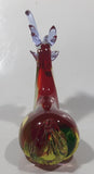 Vintage Laying Reindeer Red Green and Clear 6 1/4" Long Art Vaseline Uranium Glass Ornament