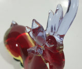 Vintage Laying Reindeer Red Green and Clear 6 1/4" Long Art Vaseline Uranium Glass Ornament