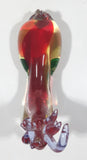 Vintage Laying Reindeer Red Green and Clear 6 1/4" Long Art Vaseline Uranium Glass Ornament