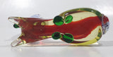 Vintage Laying Reindeer Red Green and Clear 6 1/4" Long Art Vaseline Uranium Glass Ornament