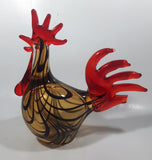 Vintage Murano Style Chicken Rooster Red Yellow Black 8 1/4" Long Art Glass Ornament