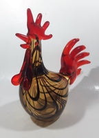 Vintage Murano Style Chicken Rooster Red Yellow Black 8 1/4" Long Art Glass Ornament