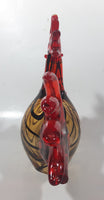 Vintage Murano Style Chicken Rooster Red Yellow Black 8 1/4" Long Art Glass Ornament