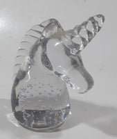 Vintage Clear Unicorn Bust with Bubbles 3 1/2" Tall Long Art Glass Paperweight Ornament