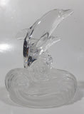 Vintage Two Dolphins Jumping Above Waves Lightly Frosted Clear 5 1/2" Tall Art Glass Ornament