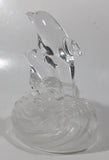 Vintage Two Dolphins Jumping Above Waves Lightly Frosted Clear 5 1/2" Tall Art Glass Ornament