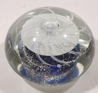 Vintage Murano Style Detailed Cobalt Blue and White Jellyfish 4" Wide Art Glass Paperweight Ornament