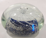 Vintage Murano Style Detailed Cobalt Blue and White Jellyfish 4" Wide Art Glass Paperweight Ornament