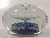 Vintage Murano Style Detailed Cobalt Blue and White Jellyfish 4" Wide Art Glass Paperweight Ornament