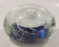 Vintage Murano Style Detailed Cobalt Blue and White Jellyfish 4" Wide Art Glass Paperweight Ornament