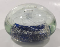 Vintage Murano Style Detailed Cobalt Blue and White Jellyfish 4" Wide Art Glass Paperweight Ornament