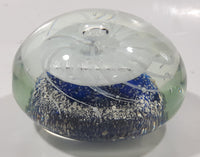 Vintage Murano Style Detailed Cobalt Blue and White Jellyfish 4" Wide Art Glass Paperweight Ornament