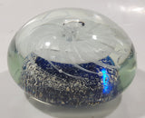 Vintage Murano Style Detailed Cobalt Blue and White Jellyfish 4" Wide Art Glass Paperweight Ornament