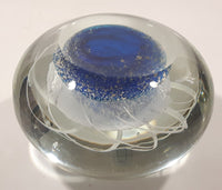 Vintage Murano Style Detailed Cobalt Blue and White Jellyfish 4" Wide Art Glass Paperweight Ornament