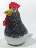 Vintage Murano Style Red and White Black Speckled Chicken Hen 3" Wide Art Glass Ornament