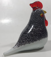 Vintage Murano Style Red and White Black Speckled Chicken Hen 3" Wide Art Glass Ornament