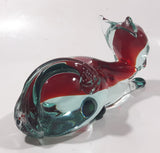 Vintage Murano Style Clear Red and Green Laying Cat 7 1/2" Long Art Glass Ornament