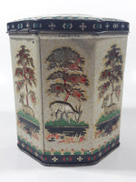 Vintage 1950s Peek Frean & Co Ltd London England Embossed Deer in Nature 5 1/2" Tall Tin Metal Container