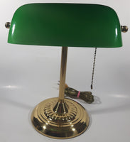 Vintage Style Curved Green Glass on Brass Bankers Desk Lamp 14" Tall