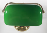 Vintage Style Curved Green Glass on Brass Bankers Desk Lamp 14" Tall