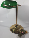 Vintage Style Curved Green Glass on Brass Bankers Desk Lamp 14" Tall