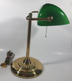 Vintage Style Curved Green Glass on Brass Bankers Desk Lamp 14" Tall