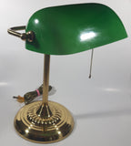 Vintage Style Curved Green Glass on Brass Bankers Desk Lamp 14" Tall