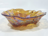 Vintage Indiana Orange Amber Iridescent Rainbow Leaves and Berry Themed  7 1/4" Wide Carnival Glass Dish