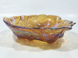 Vintage Indiana Orange Amber Iridescent Rainbow Leaves and Berry Themed  7 1/4" Wide Carnival Glass Dish