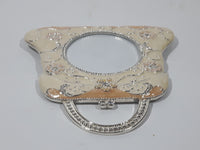 Purse Shaped Rhinestone Covered Enamel Flowers Photo Picture Frame