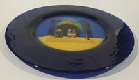 Nativity Scene Baby Jesus Birth 13" Diameter Decorative Cobalt Blue Glass Plate