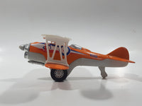 Daron K500 Bi-Plane Airplane Orange and White Pull Back Die Cast Toy Car Vehicle Missing Propeller