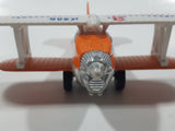 Daron K500 Bi-Plane Airplane Orange and White Pull Back Die Cast Toy Car Vehicle Missing Propeller