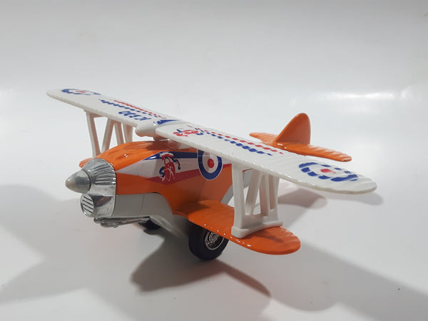 Daron K500 Bi-Plane Airplane Orange and White Pull Back Die Cast Toy Car Vehicle Missing Propeller