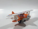 Daron K500 Bi-Plane Airplane Orange and White Pull Back Die Cast Toy Car Vehicle Missing Propeller