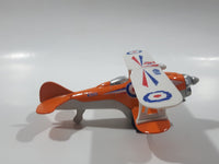 Daron K500 Bi-Plane Airplane Orange and White Pull Back Die Cast Toy Car Vehicle Missing Propeller