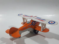 Daron K500 Bi-Plane Airplane Orange and White Pull Back Die Cast Toy Car Vehicle Missing Propeller