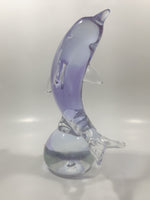 Light Purple Violet Dolphin 7" Tall Wildlife Art Glass Sculpture Paperweight